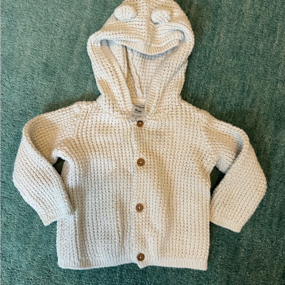 Cozy Cream Knit Baby Cardigan with Hood 9 month